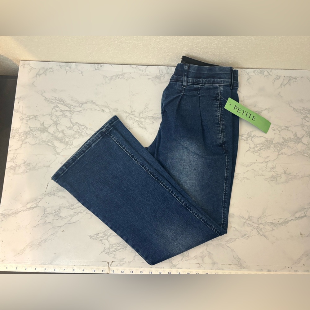 Indigo Poppy Women's Jeans Tummy Control Pleated Size 8P Dark Blue NWT